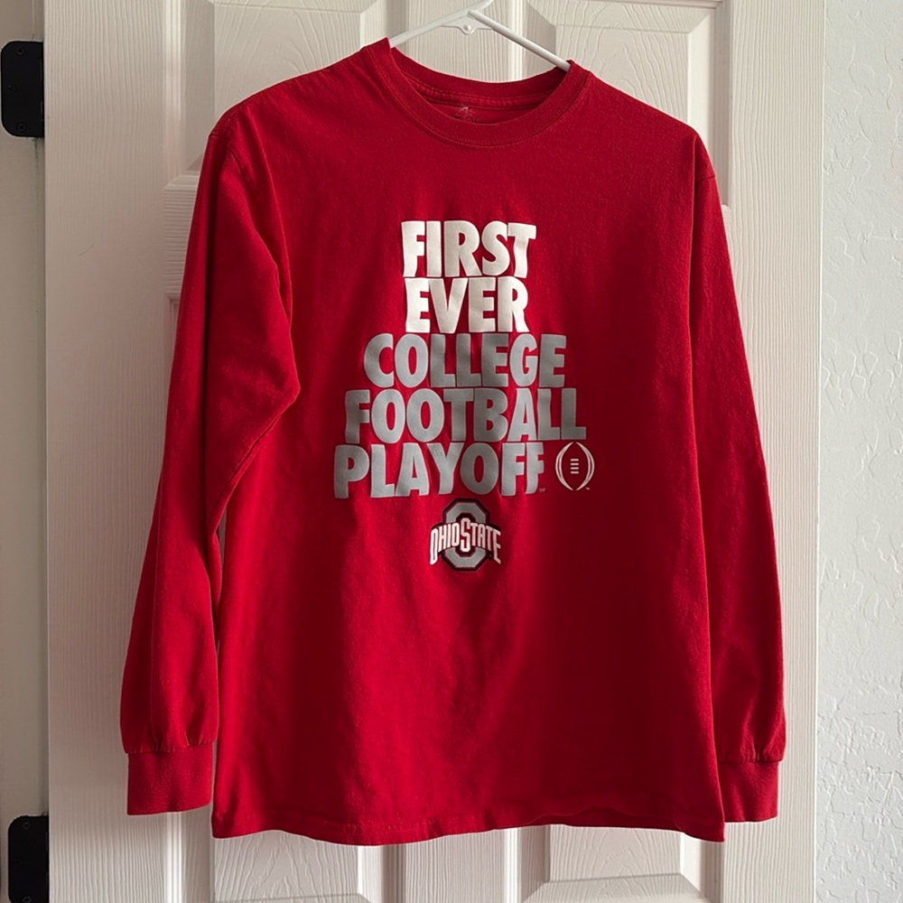 Red Long-Sleeve Football Graphic Shirt